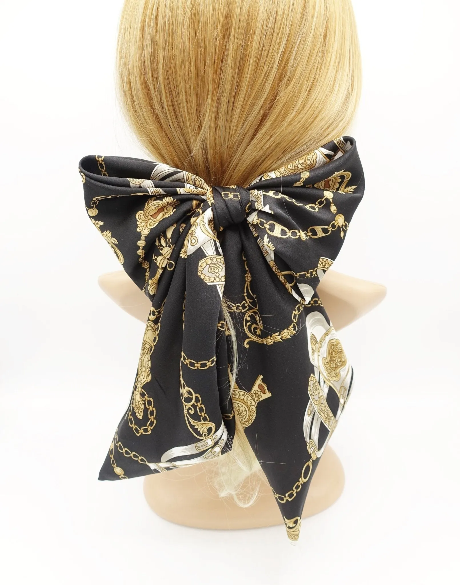 satin oversized hair bow chain print hair accessory for women