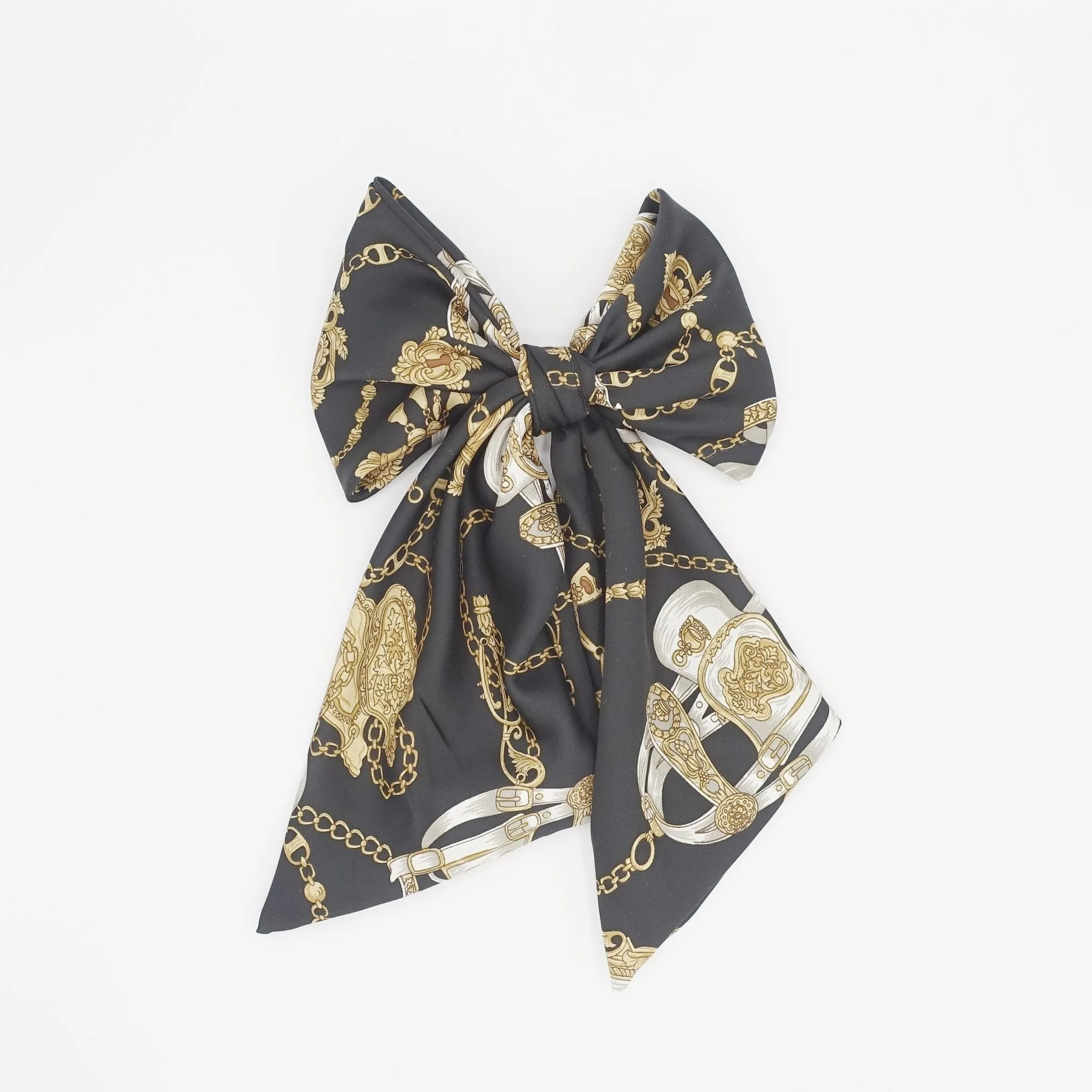 satin oversized hair bow chain print hair accessory for women