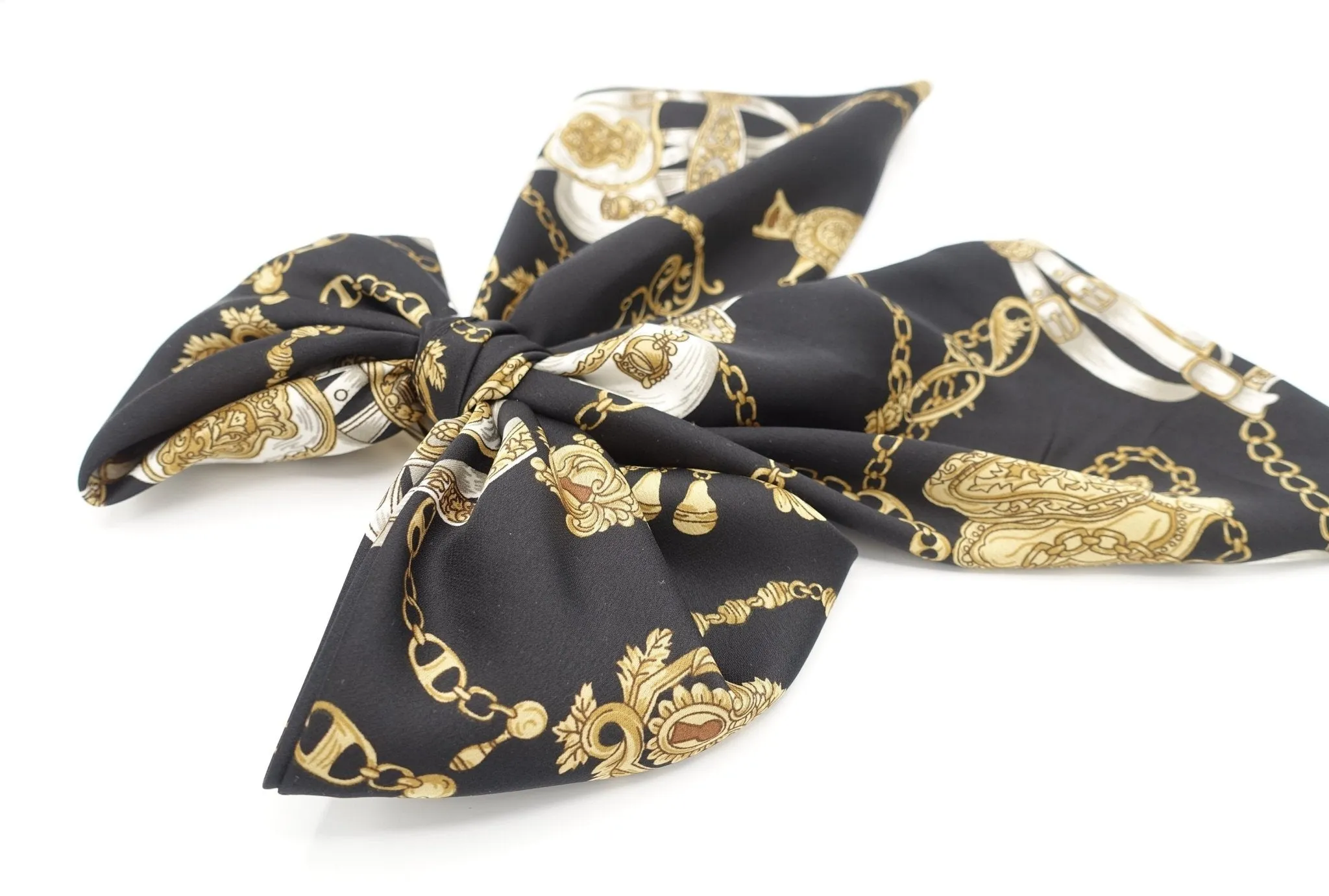 satin oversized hair bow chain print hair accessory for women