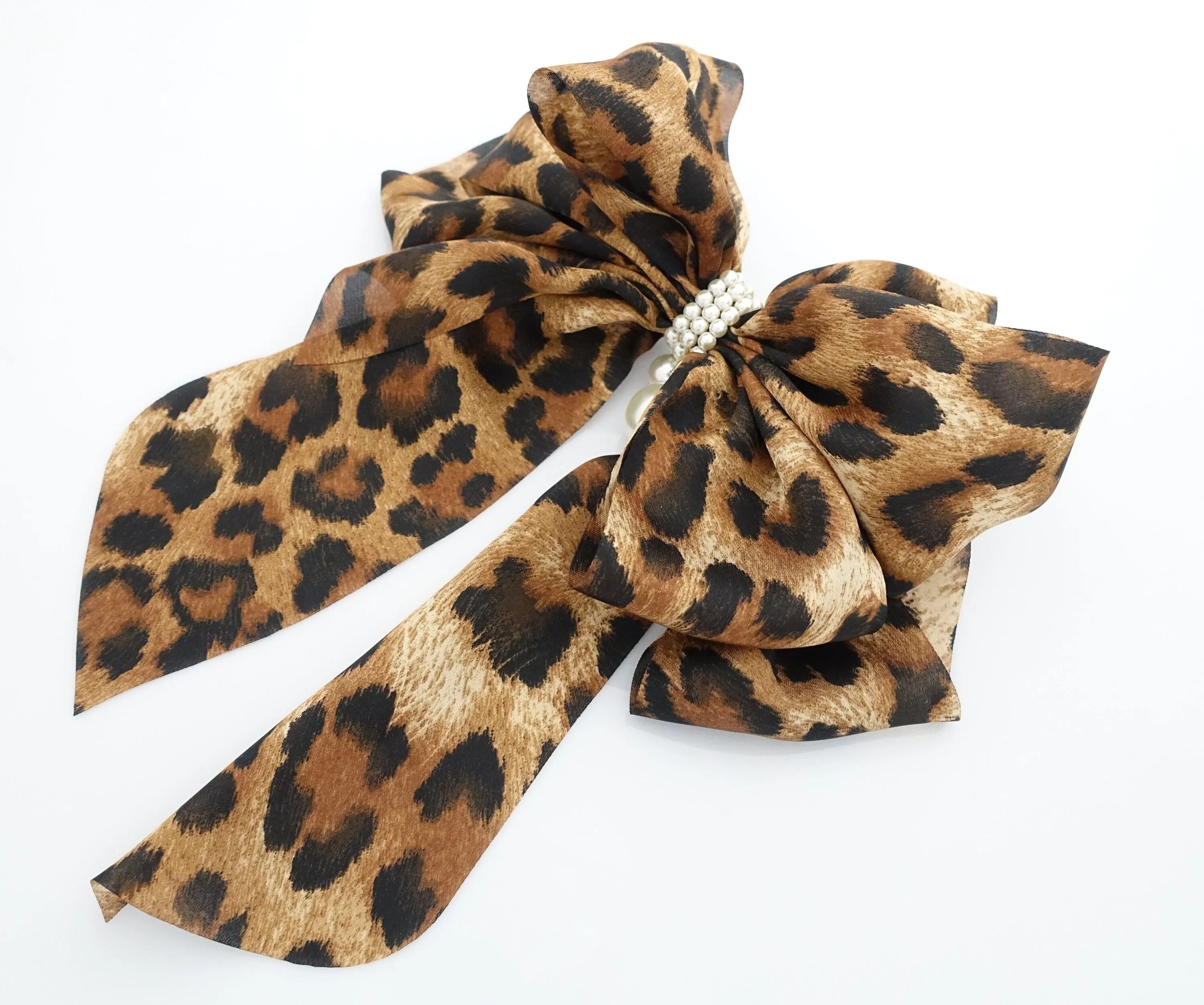 Scarf pattern print chiffon bow french hair barrette women hair accessory leopard python skull hair bow