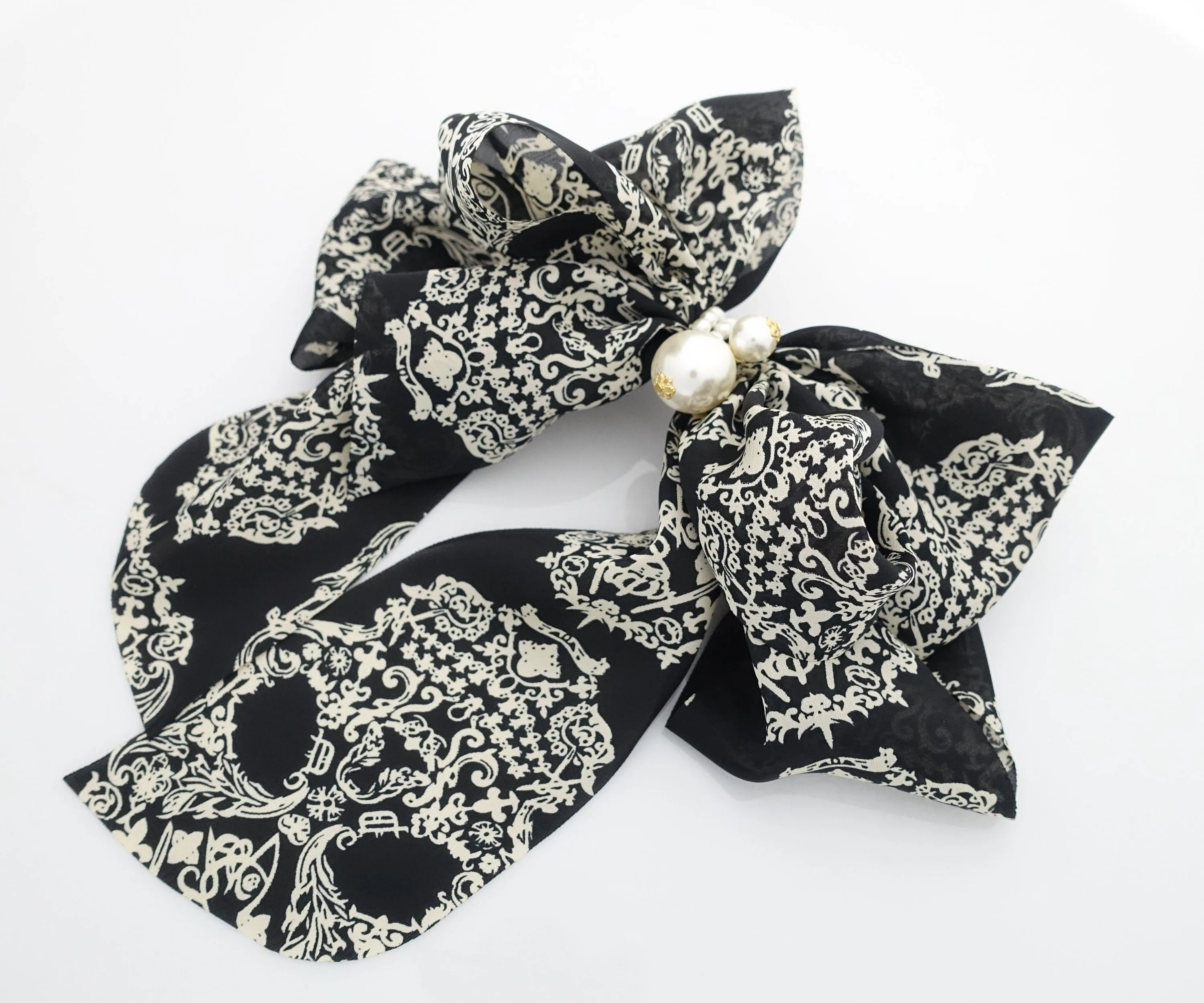 Scarf pattern print chiffon bow french hair barrette women hair accessory leopard python skull hair bow