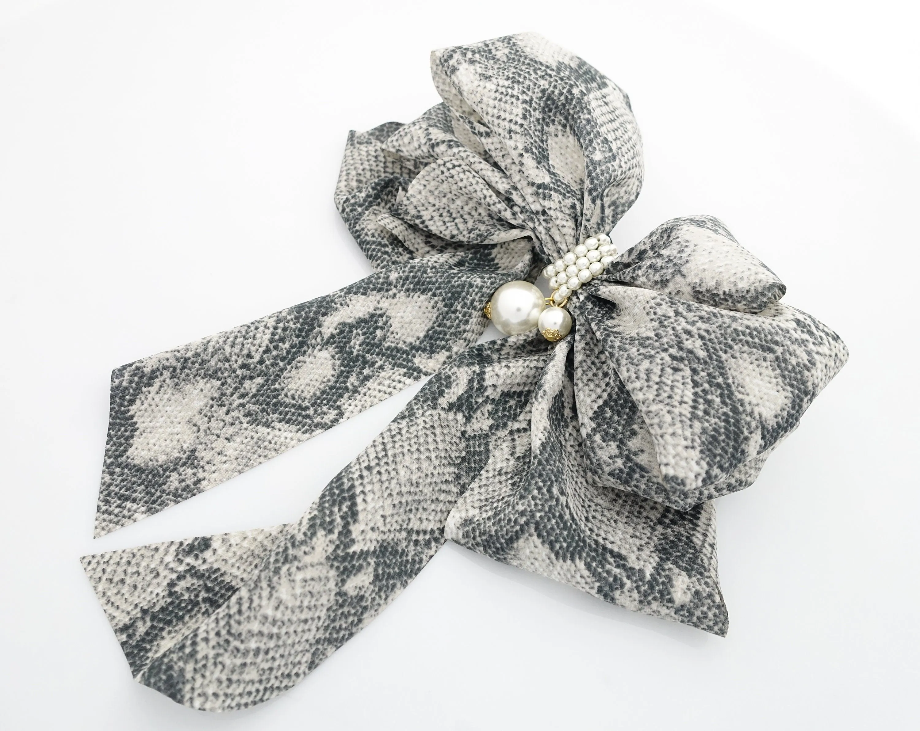 Scarf pattern print chiffon bow french hair barrette women hair accessory leopard python skull hair bow