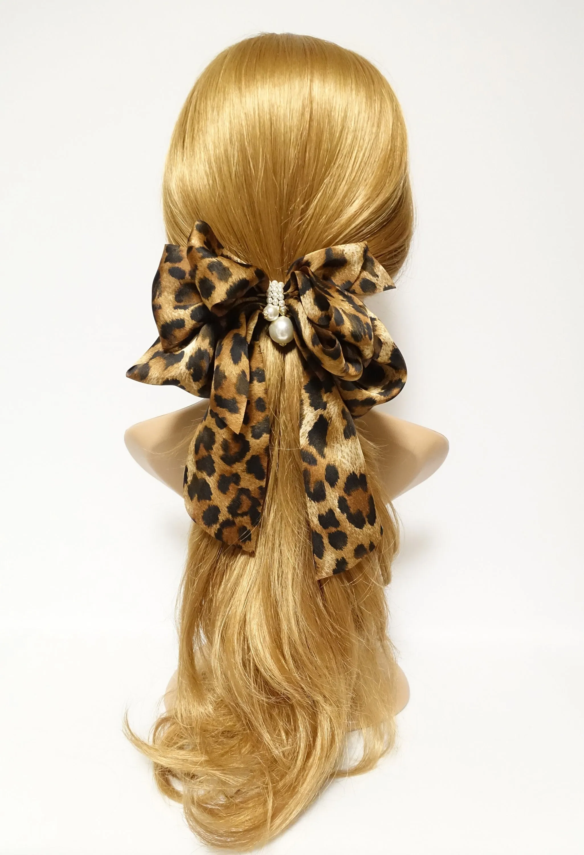 Scarf pattern print chiffon bow french hair barrette women hair accessory leopard python skull hair bow