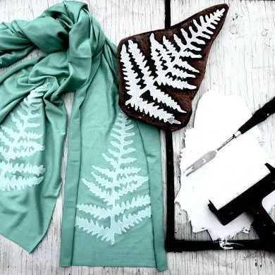 Scarf Wide - Cinnamon Fern (White Ink) by Windsparrow Studio