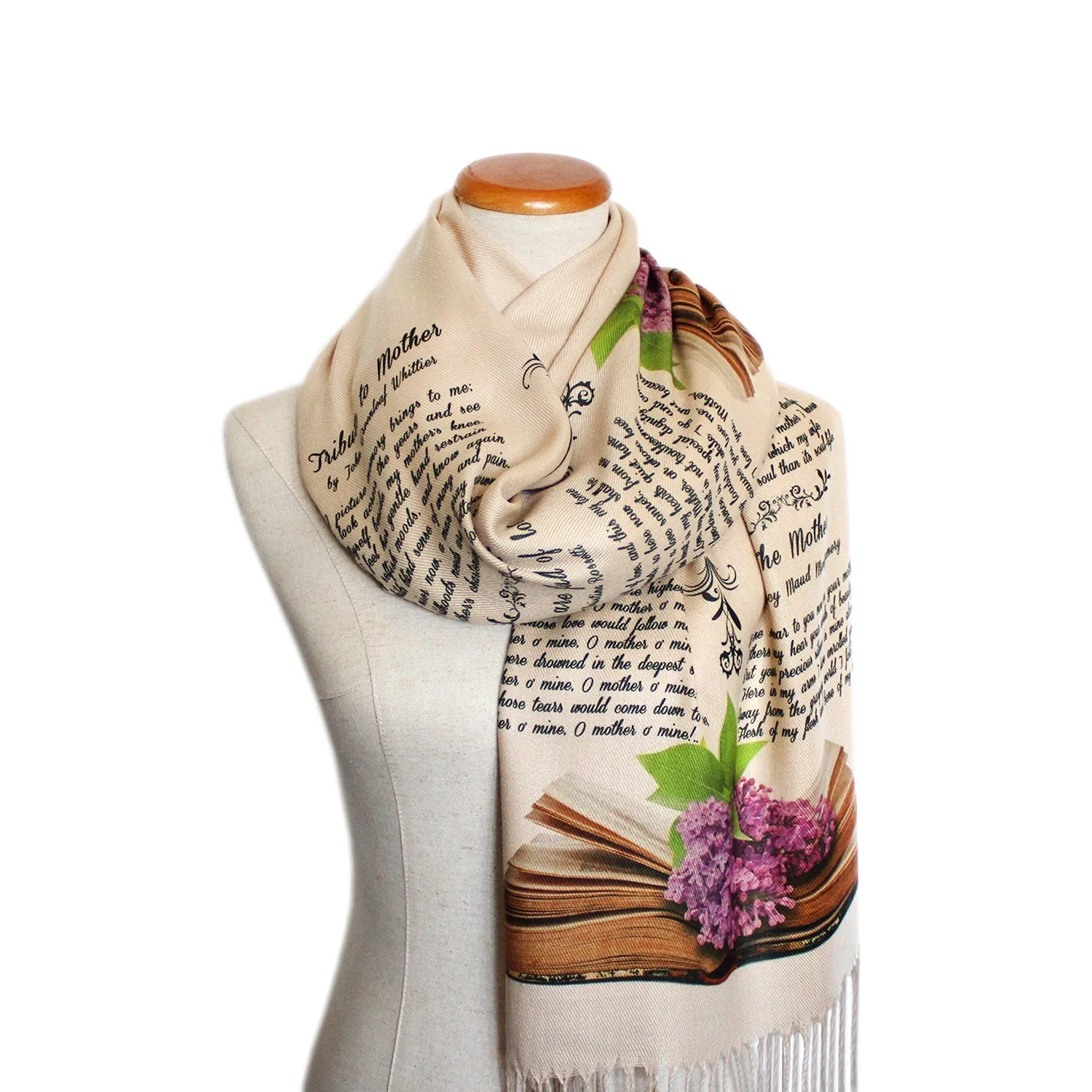 Scarf with poems about Mother. Mother's Day Scarf. Scarf/Shawl/Wrap with famous poems dedicated to Mother. Scarf with poems about Mother.