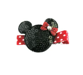 Sequin Mouse with Red Bow Hair Clip