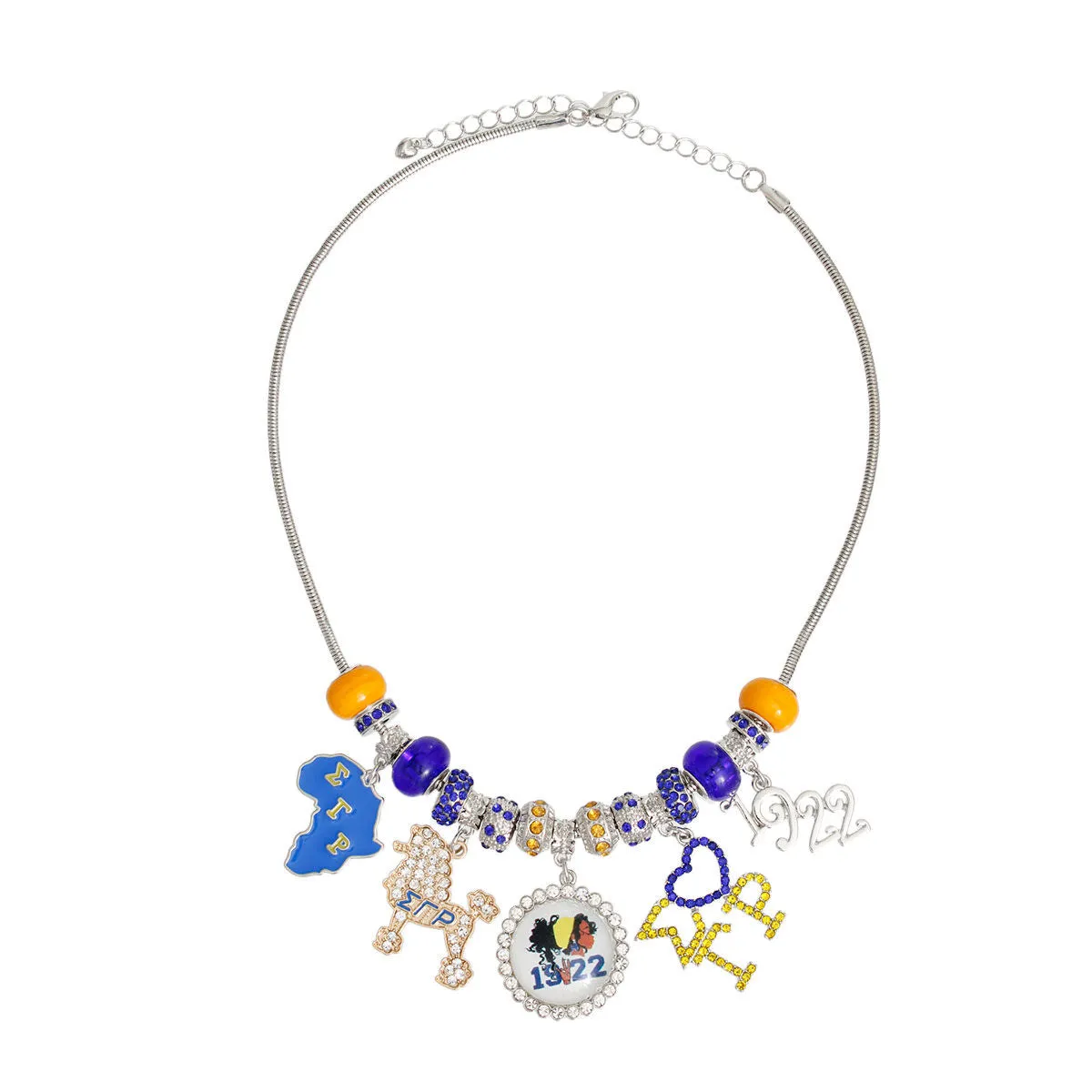 Sigma Gamma Rho Sorority Charm Necklace Blue Gold