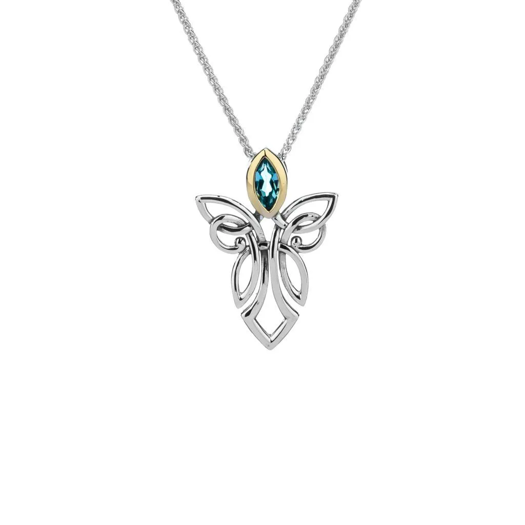 Silver and 10k Gold Guardian Angel Pendant-Amethyst/Topaz/Peridot/Cubic Zirconia