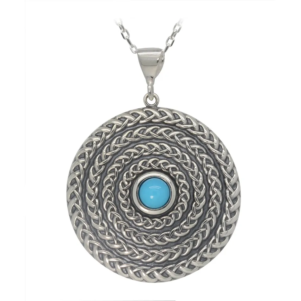 Silver and Turquoise Circle Pendant and Necklace