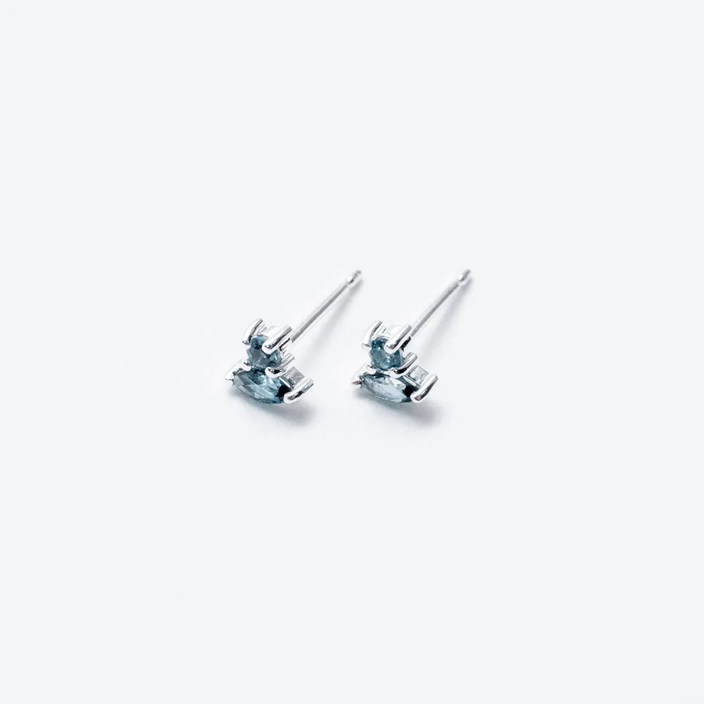 Silver Blue Topaz Marquis & Round Combo Studs