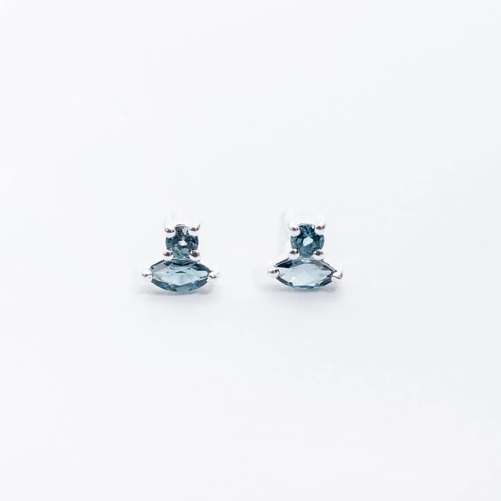 Silver Blue Topaz Marquis & Round Combo Studs