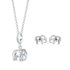 Silver Elephant Jewellery Set With Stud Earrings