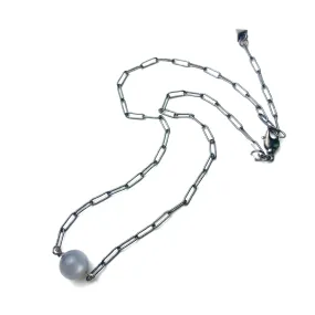 Silver Grey Moonglow Bauble Paperclip Necklace