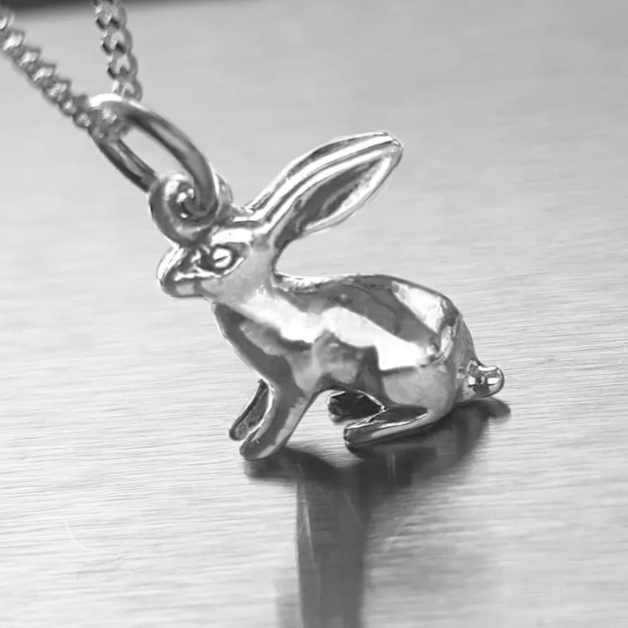 Silver Hare Necklace, Solid Sterling Silver Hare Pendant With Chain, Double Sided Hare Pendant