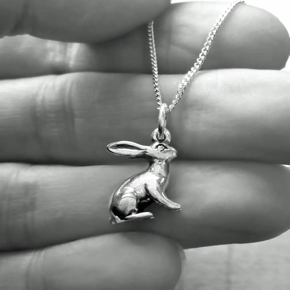 Silver Hare Necklace, Solid Sterling Silver Hare Pendant With Chain, Double Sided Hare Pendant