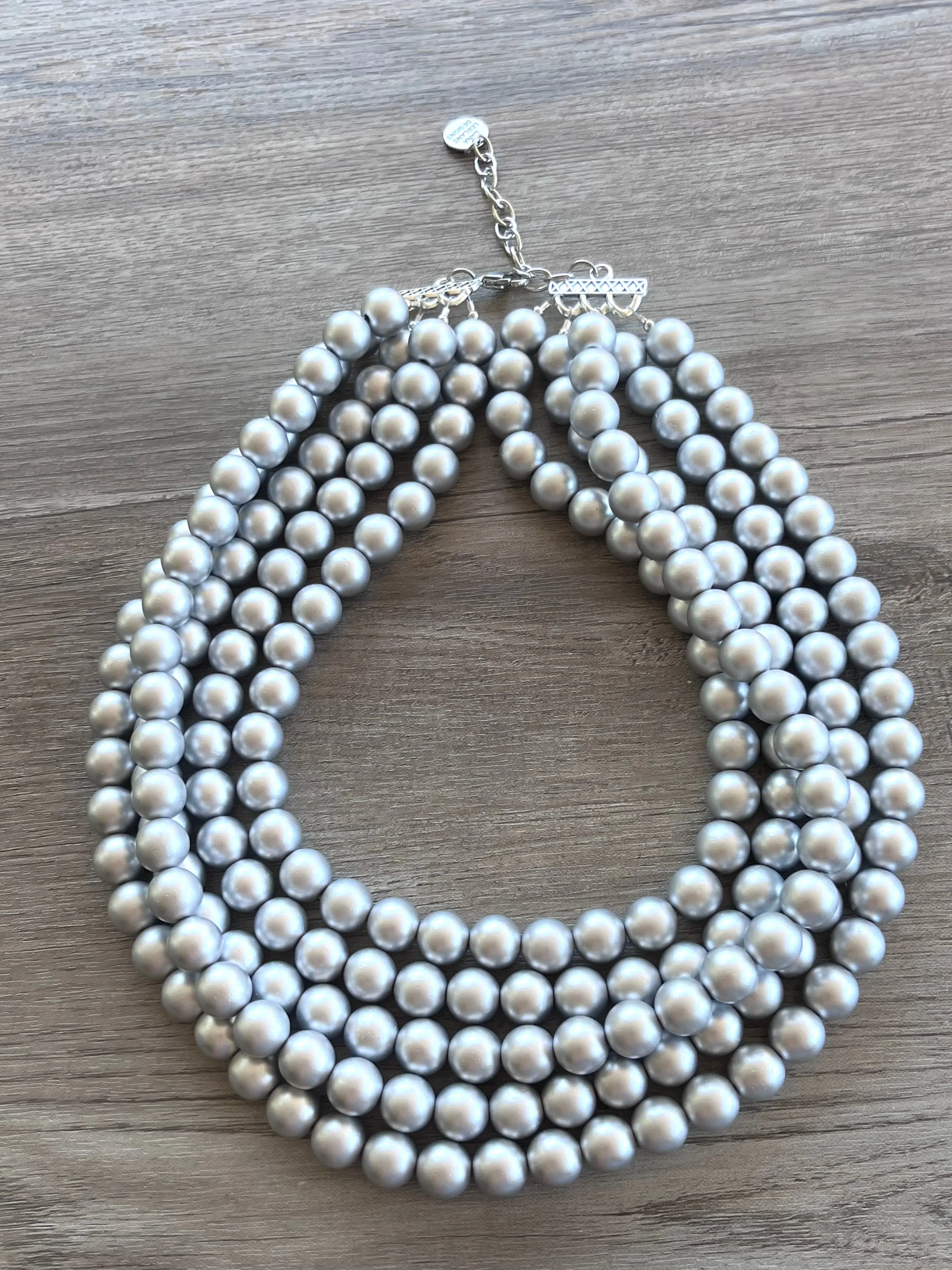 Silver Matte Acrylic Big Bead Chunky Lucite Statement Necklace - Alana