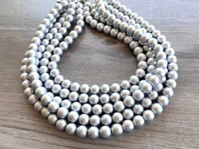 Silver Matte Acrylic Big Bead Chunky Lucite Statement Necklace - Alana