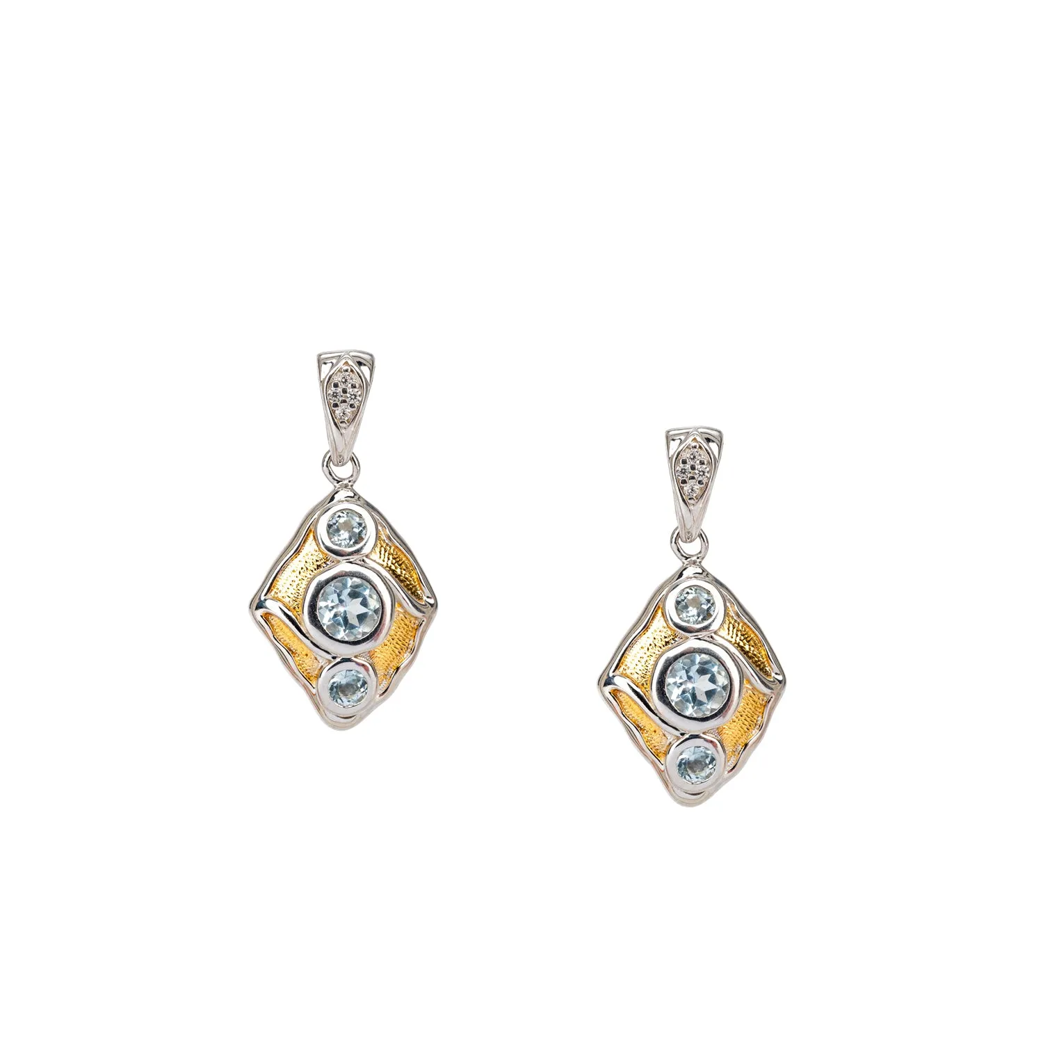 Silver with 23k Gold Gilding Rocks 'n Rivers Post Earrings - Blue Topaz