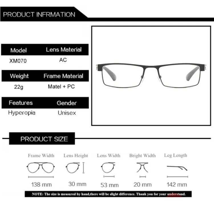 Simple Matel Frame Reading Glasses Hyperopia Eyeglasses  2.00D(Gun-color)