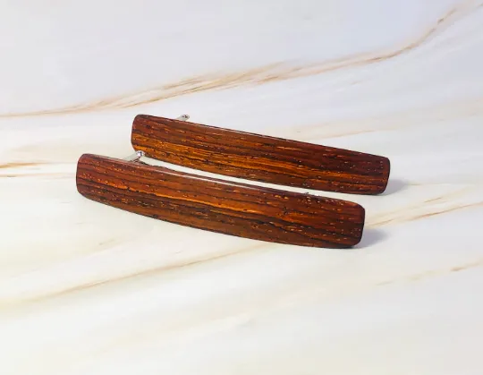 Small Cocobolo Rosewood wooden barrettes, wood hair clips - smallest size for fine hair