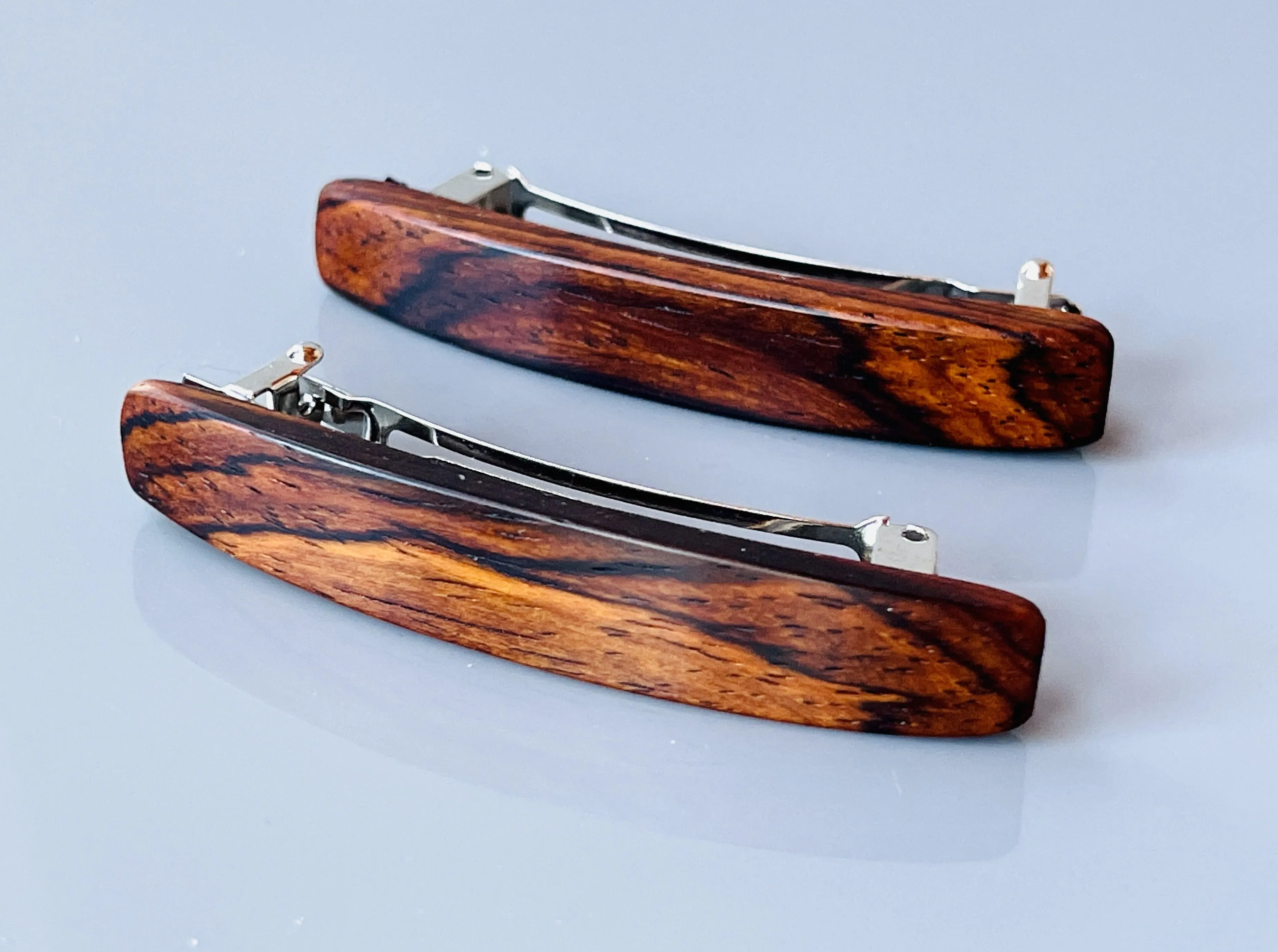 Small Cocobolo Rosewood wooden barrettes, wood hair clips - smallest size for fine hair