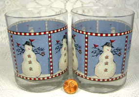 Snowman Glasses Two Debbie Mumm Anchor Hocking Double Old Fashioned 1998 Pair