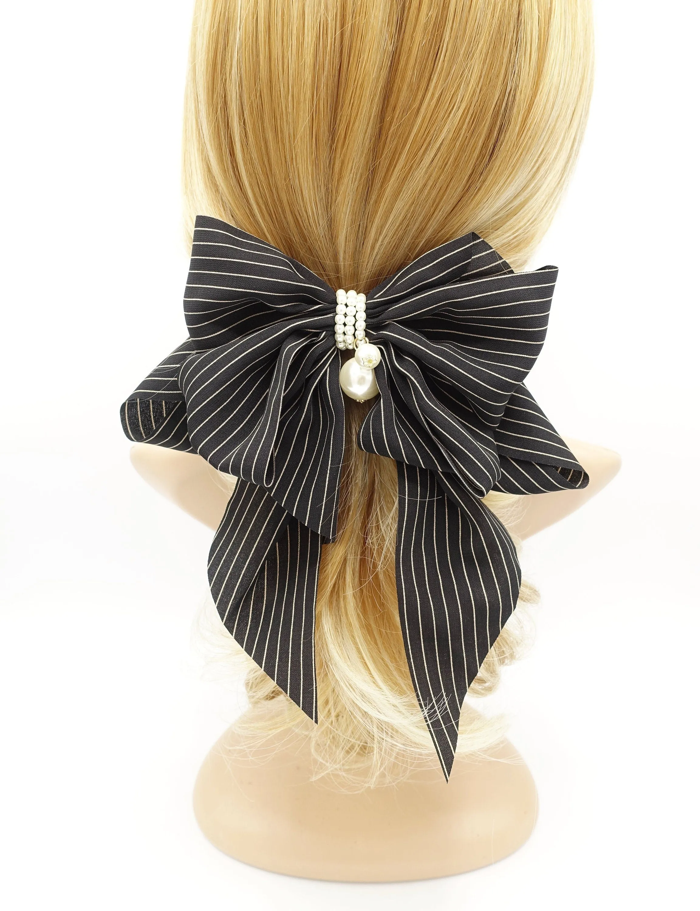 solid classic stripe hair bow long tail french barrette women hair accessory