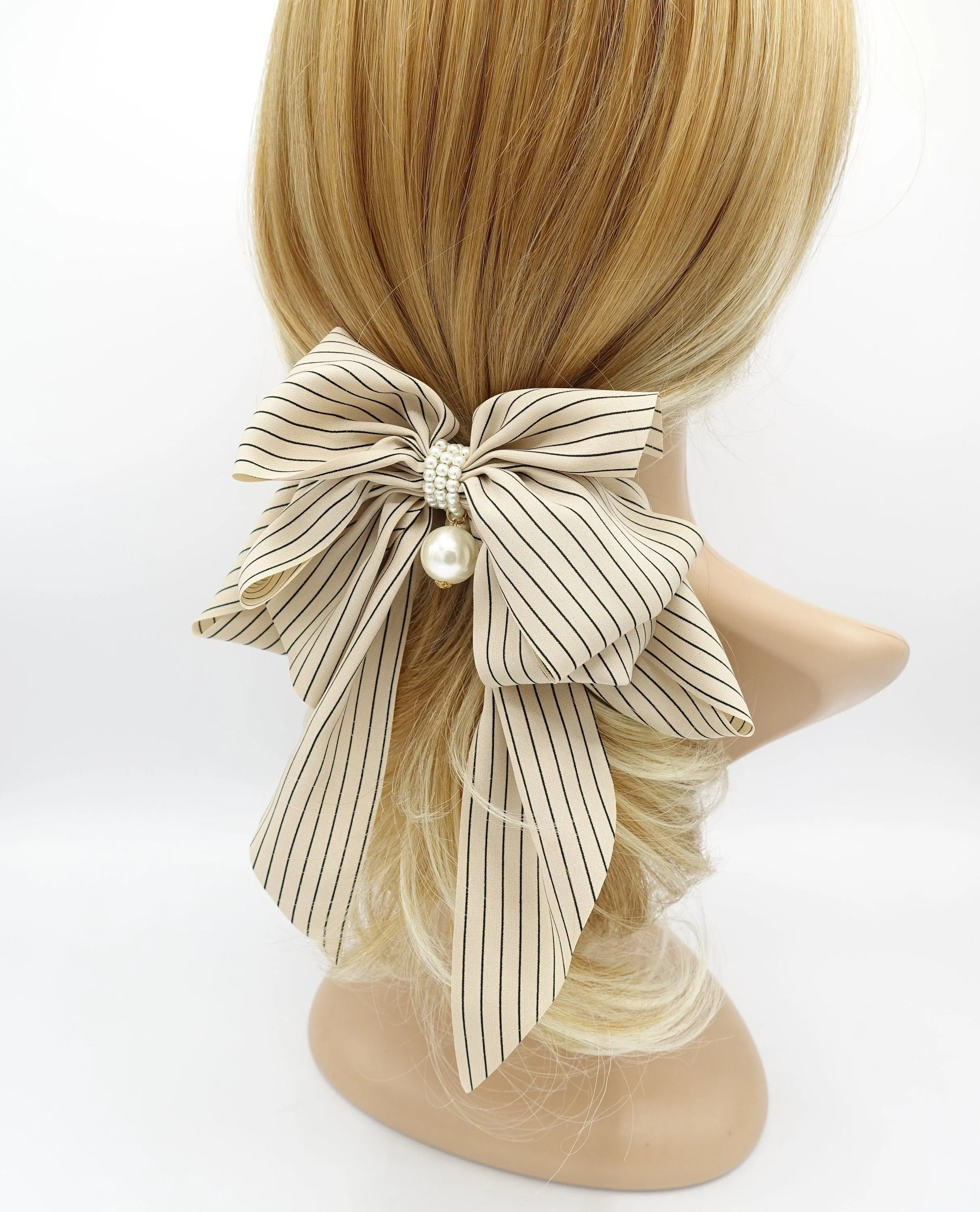 solid classic stripe hair bow long tail french barrette women hair accessory