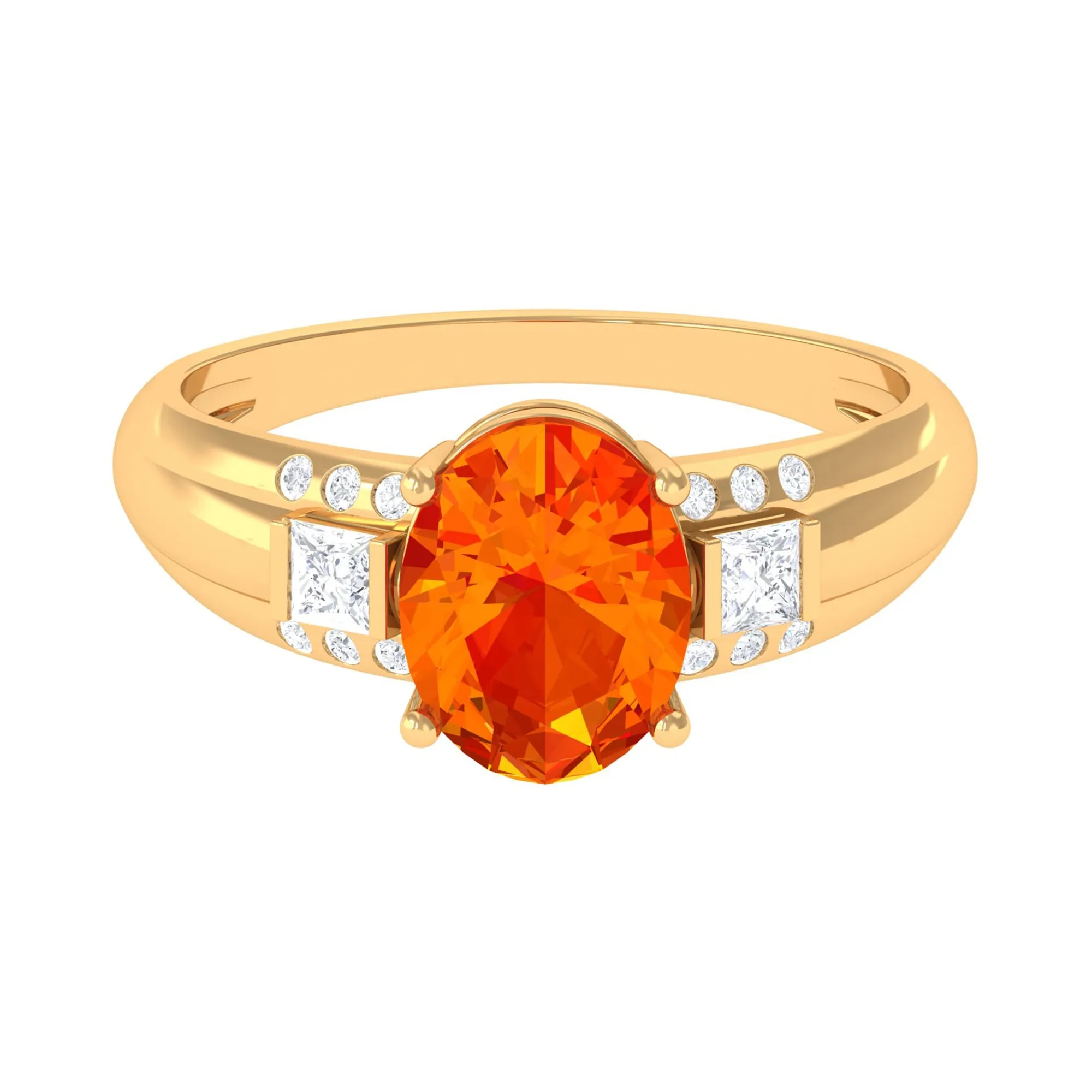 Solitaire Lab Grown Orange Sapphire Oval Engagement Ring