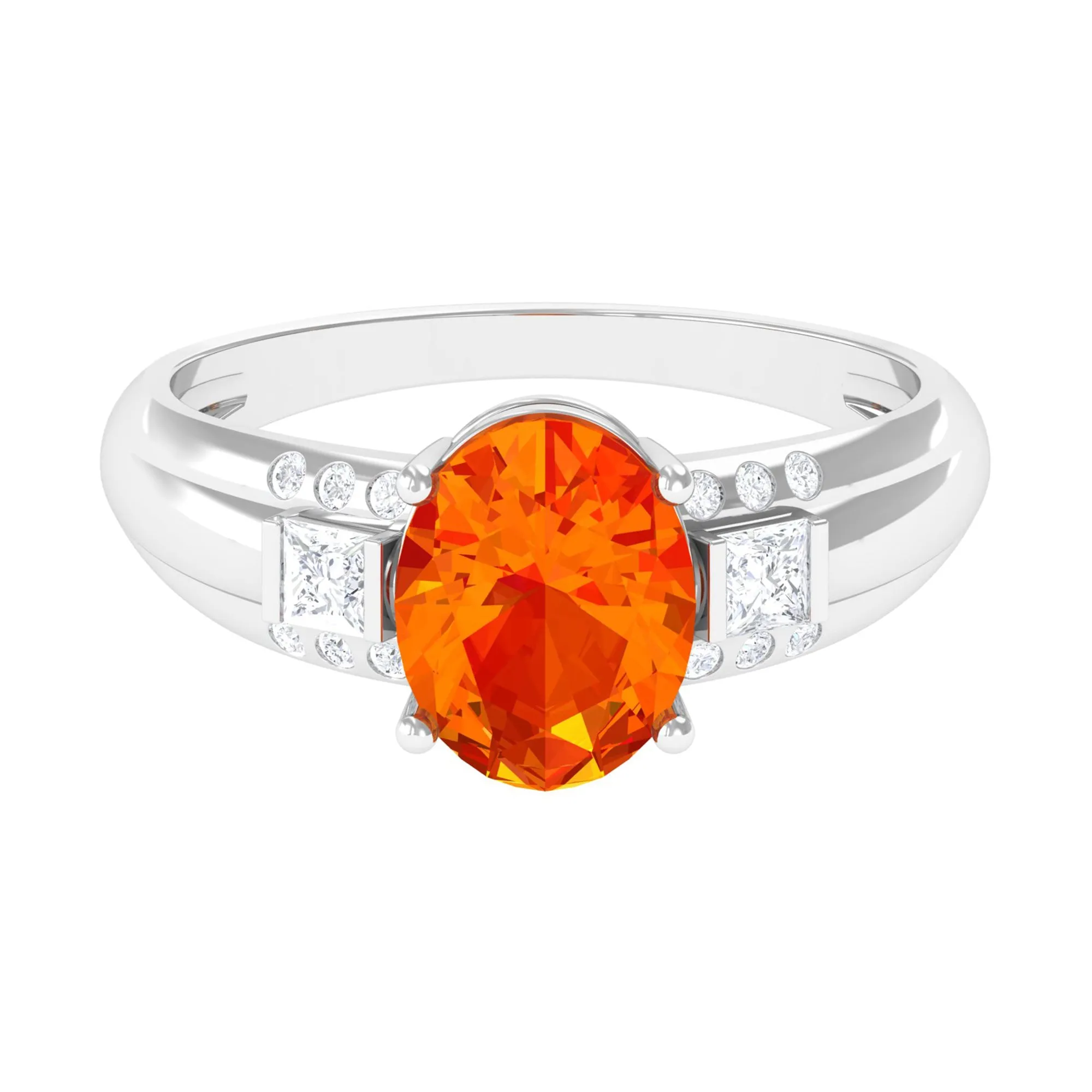 Solitaire Lab Grown Orange Sapphire Oval Engagement Ring