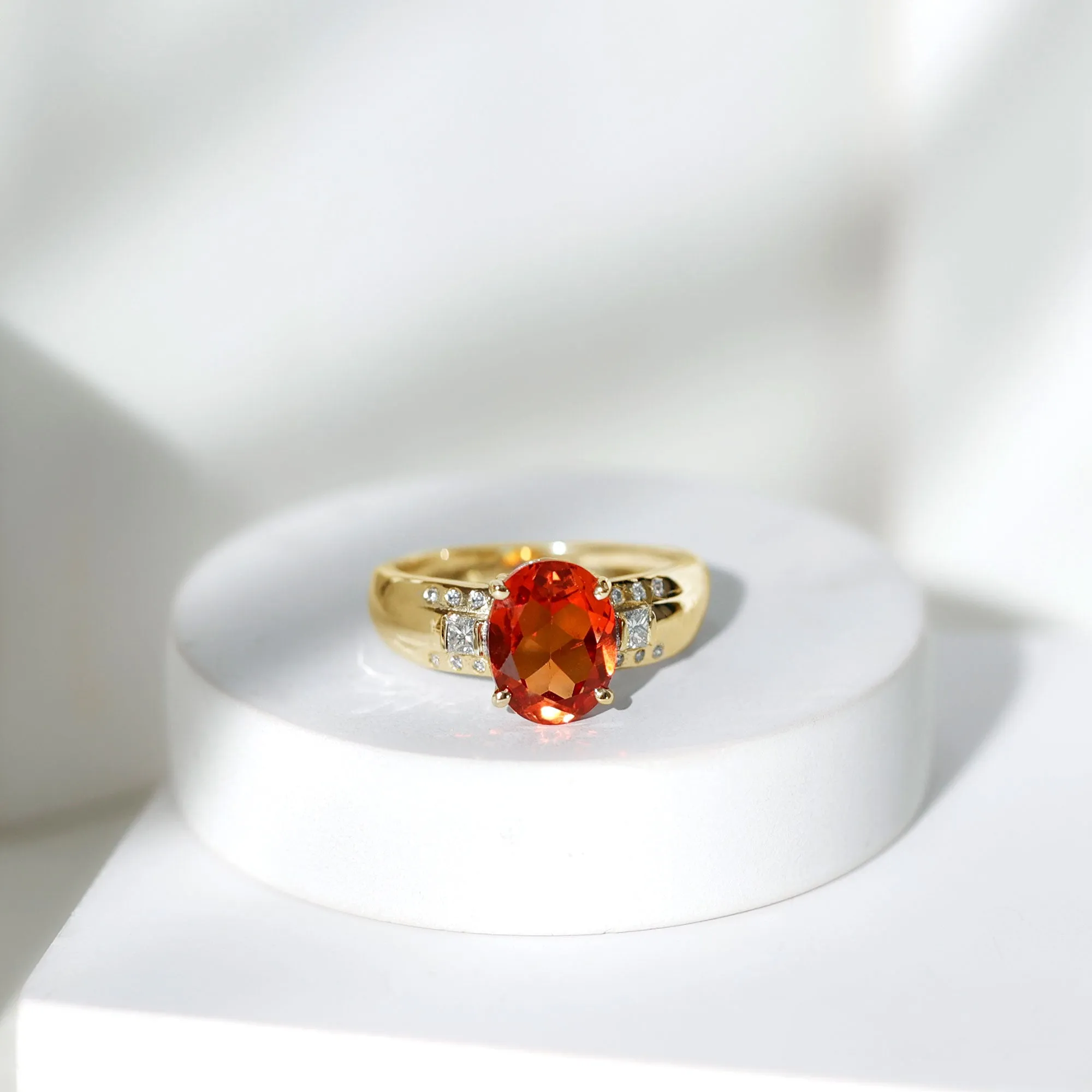 Solitaire Lab Grown Orange Sapphire Oval Engagement Ring