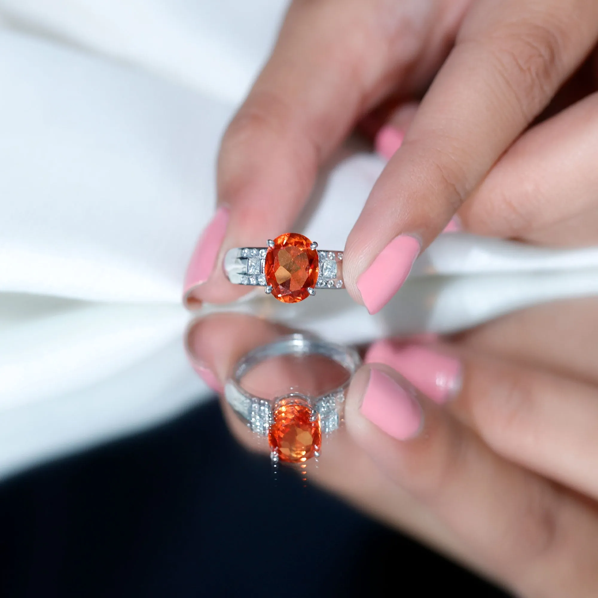 Solitaire Lab Grown Orange Sapphire Oval Engagement Ring