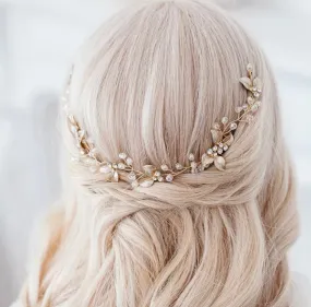 Spirit - Pearl Leaf Gold Alloy Bridal Comb