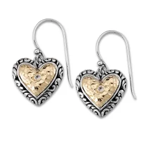 SS & 18KY White Topaz Heart Filigree Drop "Nandini" Earrings