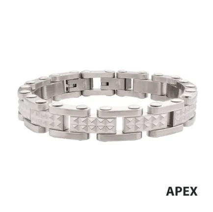 Stainless Steel Matte Finish Pyramid Stud Pattern Link Bracelet