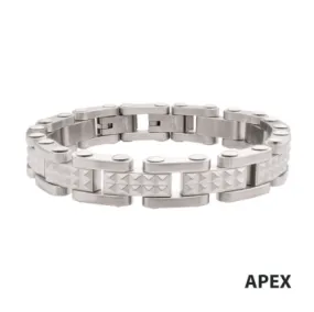 Stainless Steel Matte Finish Pyramid Stud Pattern Link Bracelet