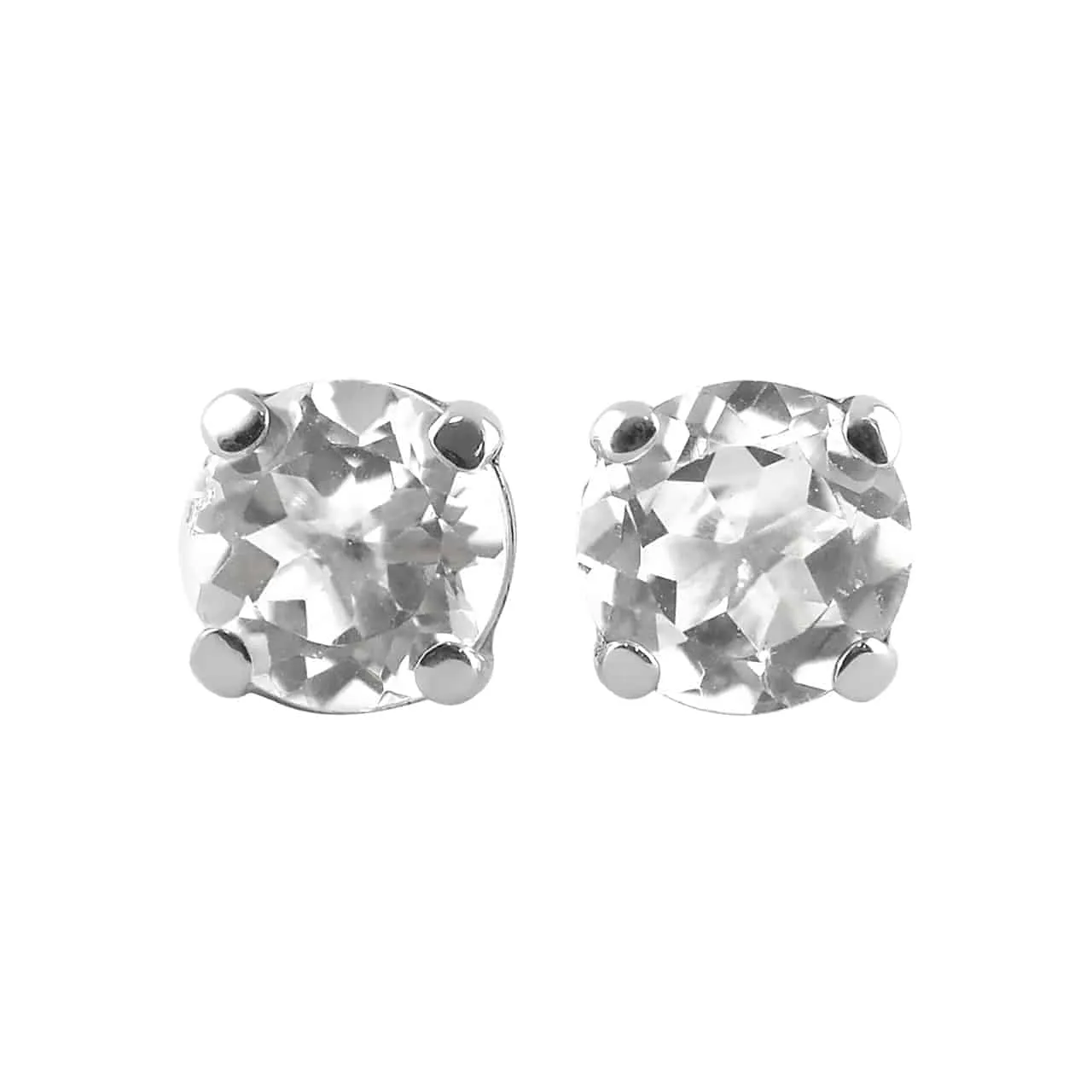 Starborn Danburite Faceted Round Post Earrings in Sterling Silver, 7 mm