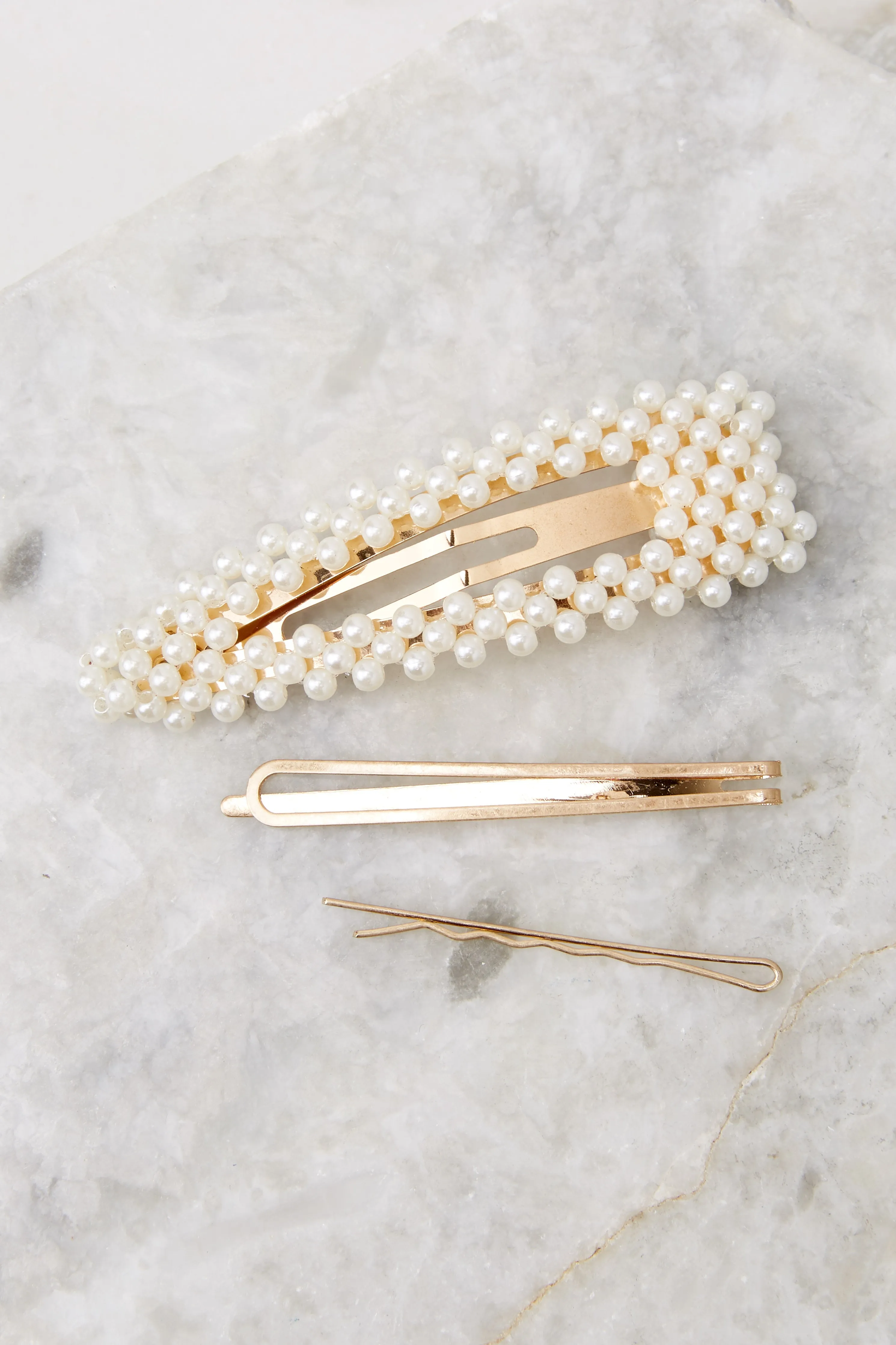 State Your Purpose Gold Pearl Hair Clip Set