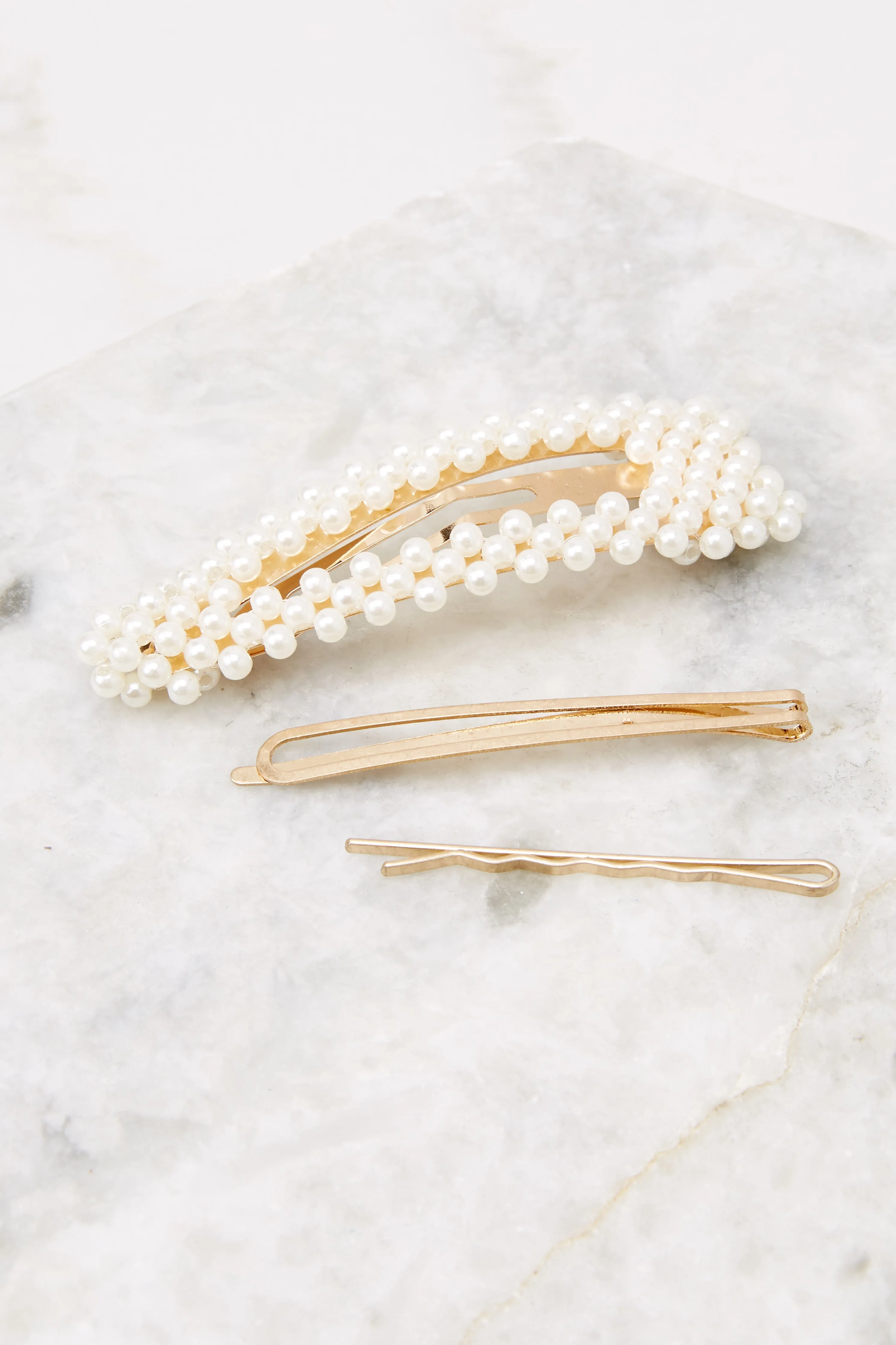 State Your Purpose Gold Pearl Hair Clip Set