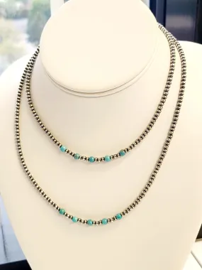 Sterling Silver 5 Bead Turquoise Necklace