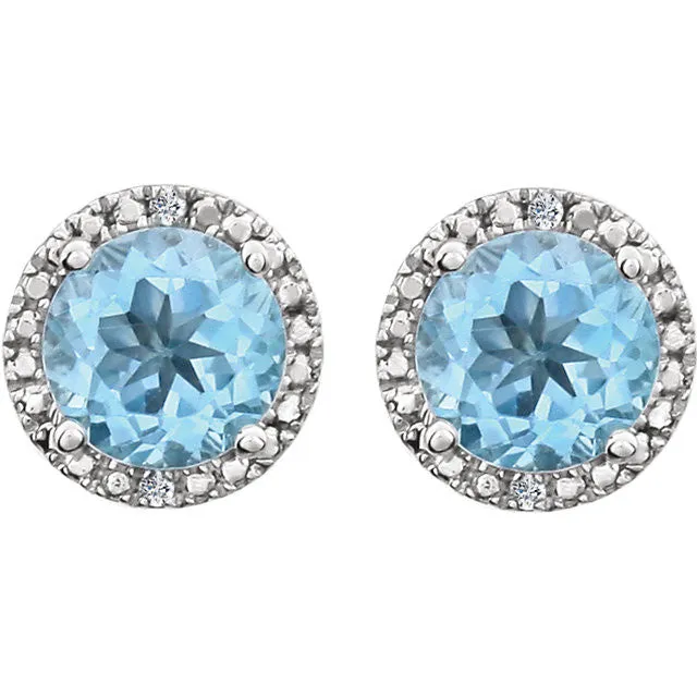 Sterling Silver 6mm Round Blue Topaz & .01 CTW Diamond Halo-Style Earrings