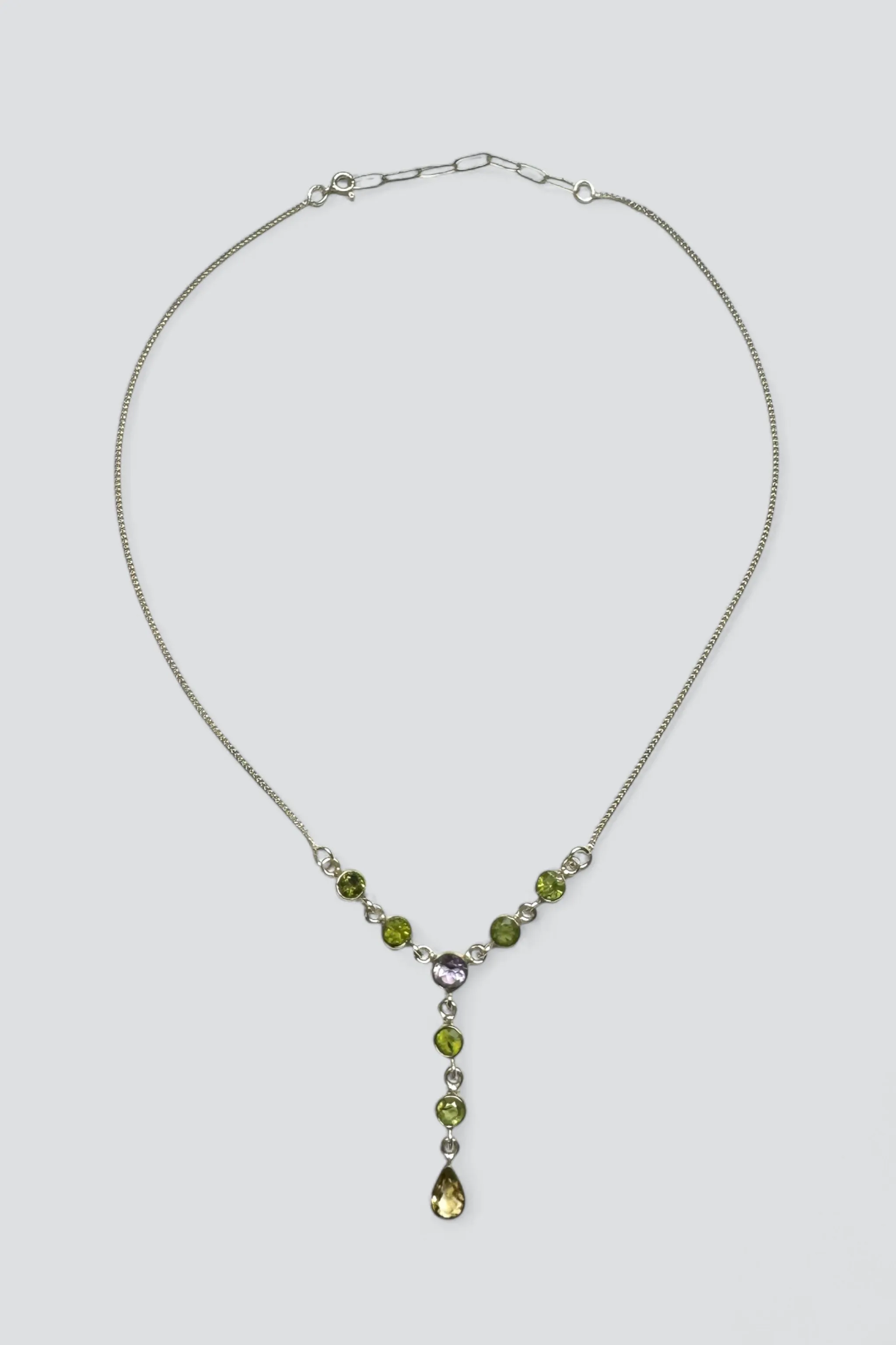 Sterling Silver Amethyst Peridot Drop Chain