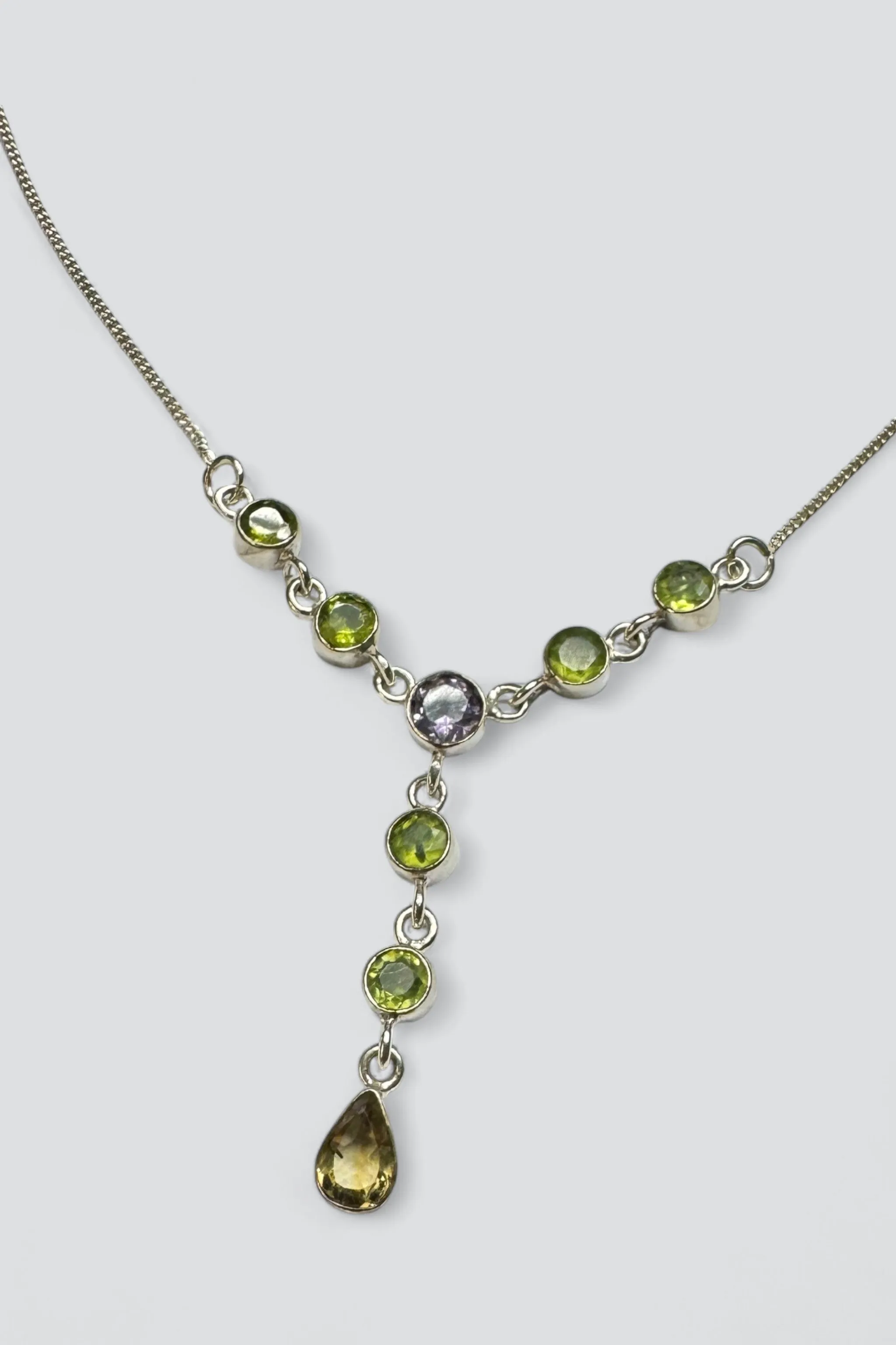 Sterling Silver Amethyst Peridot Drop Chain