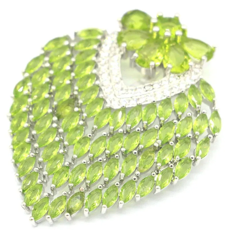 Sterling Silver Big Green Peridot Pendant Wedding Necklace