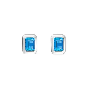 Sterling Silver Swiss Blue Topaz Rectangular Framed Stud Earrings