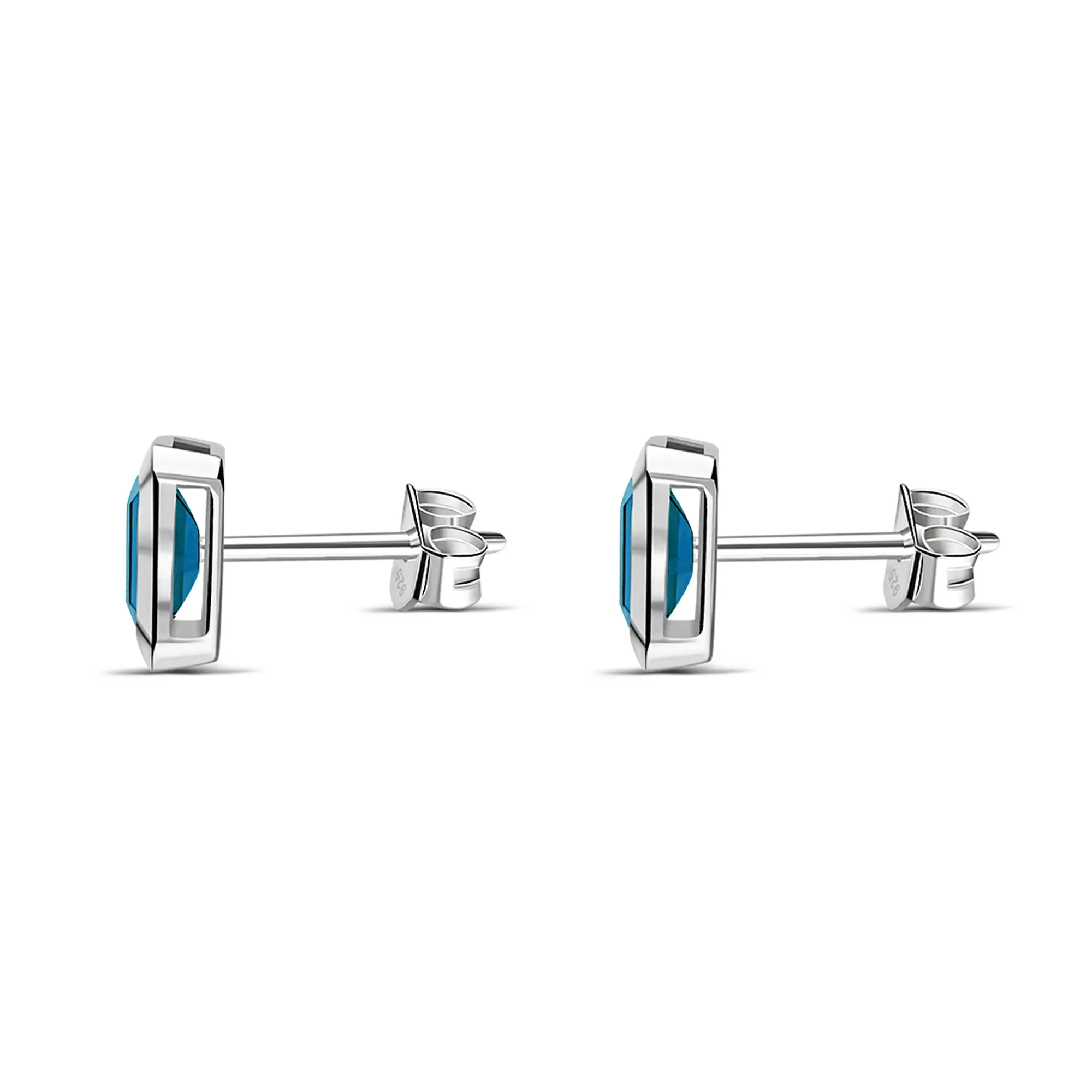 Sterling Silver Swiss Blue Topaz Rectangular Framed Stud Earrings