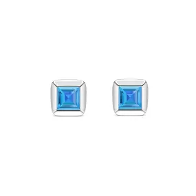 Sterling Silver Swiss Blue Topaz Square Framed Stud Earrings