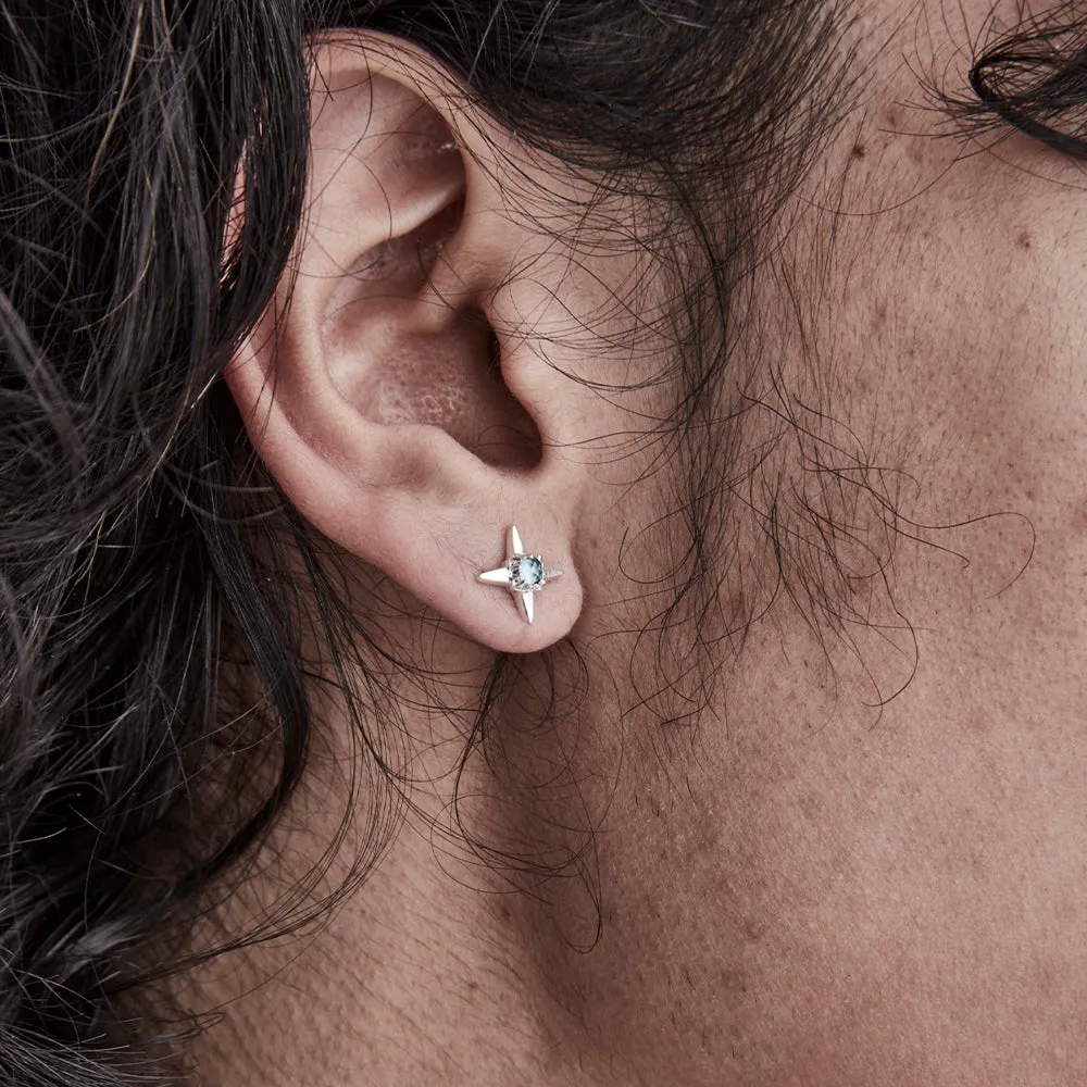 Stolen Girlfriends Club Ninja Star Stud Earrings - Sterling Silver & London Topaz