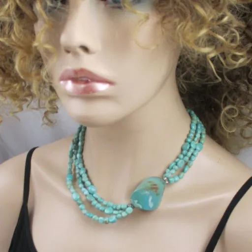 Stunning Turquoise Asymmetric Multi-strand Designer Necklace