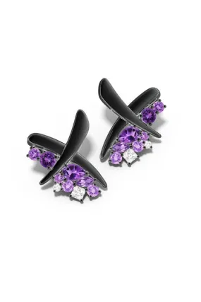 Sumi Stroke Midnight Silver Waterfall Amethyst Ombre Stud Earrings